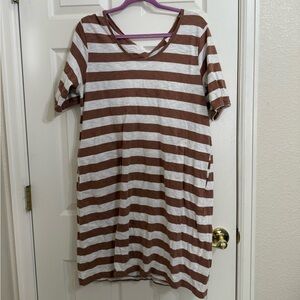 Pact Brown Striped 100% Organic Cotton Flowy Tshirt Dress